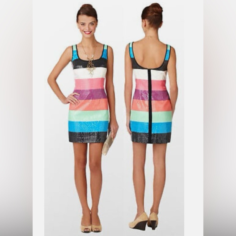 Lilly Pulitzer sequin multi-striped Lucy dress in green- Size 6